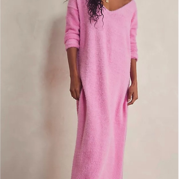 Free People Size Small Girls Night In Bubblegum Pink Maxi Dress Lounge Soft - Picture 1 of 15